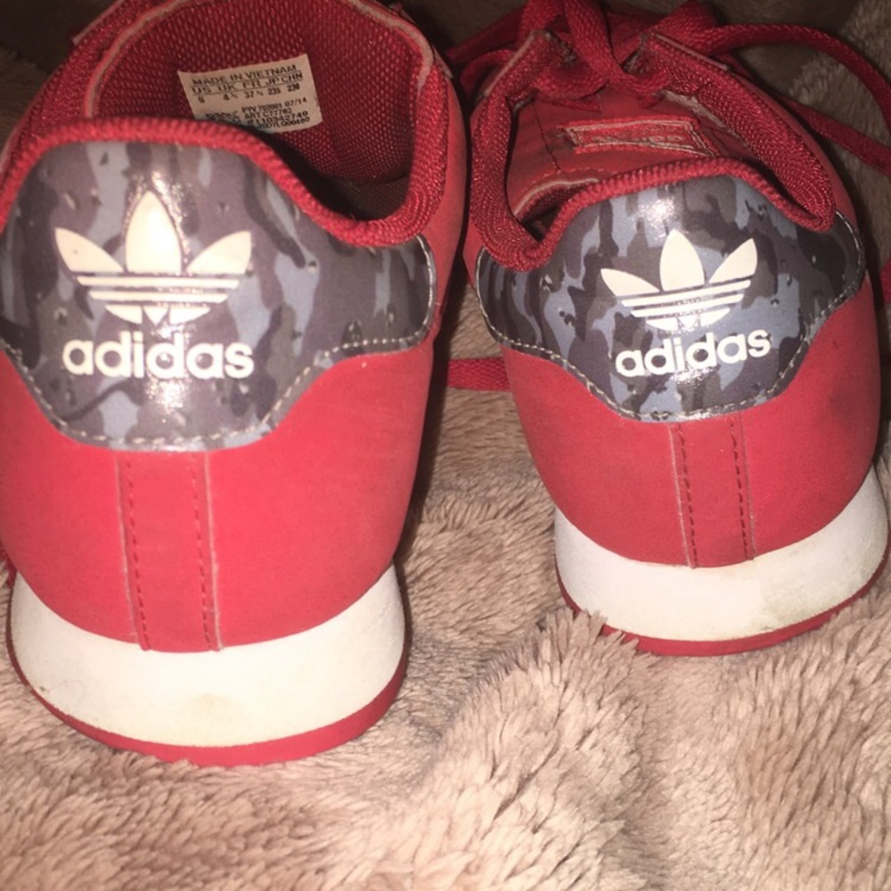 red and camouflage adidas shoes